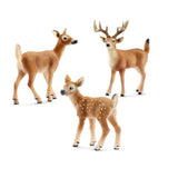 Schleich Miniature Deer Figurine Set -- White-Tailed Buck, Doe, and Fawn